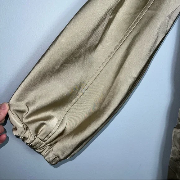 Thakoon gold romper long sleeve shorts satin metallic utility safari sz 10 snags - Picture 9 of 14